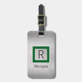 Zilver Metaal, Zakelijk, Naam & Monogram, Groene D Bagagelabel (Voorkant verticaal)