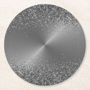 Zilver Metalen Look Glitter Zwart Circulair Metall Ronde Kartonnen Onderzetter