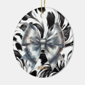 Zilver Metallic Bow Zwart Wit Accents Keramisch Ornament (Links)