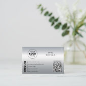 Zilver Metallic Effect QR-code Verbind met ons Visitekaartje (Staand voorkant)