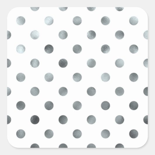 Zilver Metallic Faux Folie Polka Dot Wit Vierkante Sticker (Voorkant)