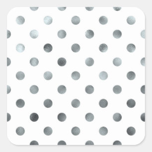 Zilver Metallic Faux Folie Polka Dot Wit Vierkante Sticker