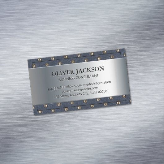 Zilver metallic | gestoffeerd leer magnetisch visitekaartje (Voorbeeld)