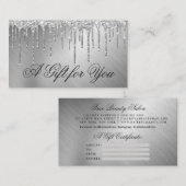 Zilver Metallic Glitter Druppels Cadeaubon Visitekaartje (Voorkant / Achterkant)