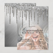 Zilver Metallic Glitter Druppels Foto Quinceañera Kaart (Voorkant / Achterkant)