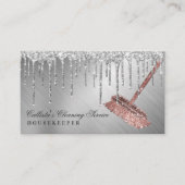 Zilver Metallic Glitter Druppels Reinigingsdienst Visitekaartje (Voorkant)