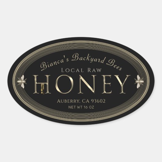 Zilver Metallic Honing label met Bijendruppels Zwa (Voorkant)