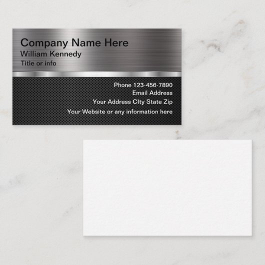Zilver Metallic Look Modern Design Visitekaartje (Voorkant / Achterkant)