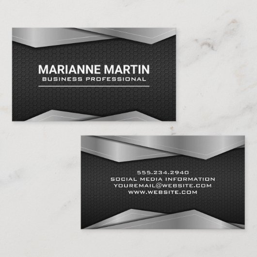 Zilver Metallic Trim | Achtergrond koolstof Visitekaartje (Voorkant / Achterkant)