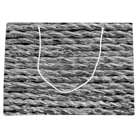 Zilver Metallic Wicker Patroon Groot Cadeauzakje (Voorkant)