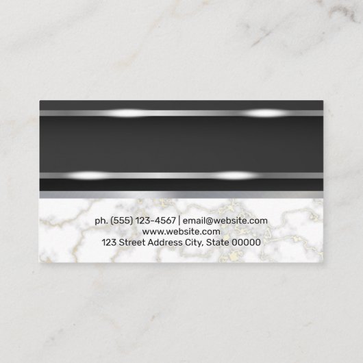 Zilver metallic | Witte marmeren metalen bekleding Visitekaartje (Achterkant)