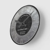 Zilver Metallic Zwart Faux Leather Ronde Klok (Hoek)