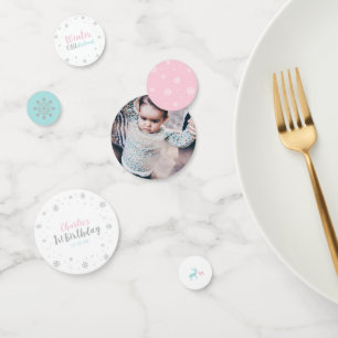 Zilver, Mint & Roze Winter Wonderland 1e Verjaarda Confetti
