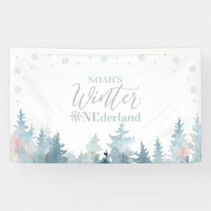 Zilver & Mint Winter Onederland 1e verjaardag Spandoek