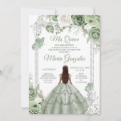 Zilver Mis Quince Sage Groen Bloemen Quinceañera Kaart (Voorkant)