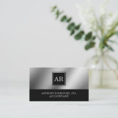 Zilver Modern Elegant Monogram Accountant Visitekaartje (Staand voorkant)