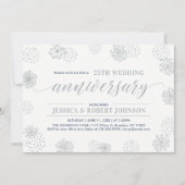 Zilver | Modern Floral 25th Wedding Jubileum Kaart (Voorkant)
