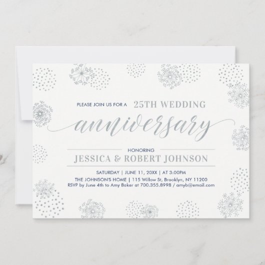 Zilver | Modern Floral 25th Wedding Jubileum Kaart (Voorkant)