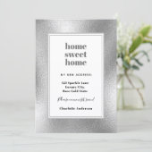 Zilver modern minimalistisch thuiszoet huis, beweg aankondiging (Staand voorkant)