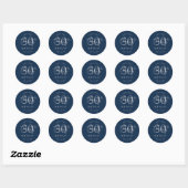 Zilver Modern Script 30e Verjaardagsfeestje Navy B Ronde Sticker (Vel)