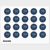 Zilver Modern Script 30e Verjaardagsfeestje Navybl Ronde Sticker (Vel)