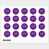 Zilver Modern Script 80ste Verjaardagsfeest Paars Ronde Sticker (Vel)