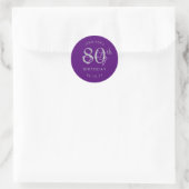 Zilver Modern Script 80ste Verjaardagsfeest Paars Ronde Sticker (Tas)