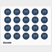 Zilver Modern Script 80ste Verjaardagsfeestje Navy Ronde Sticker (Vel)