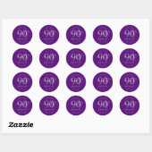 Zilver Modern Script 90ste Verjaardagsfeest Paars Ronde Sticker (Vel)