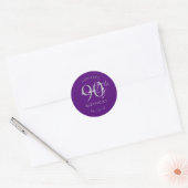 Zilver Modern Script 90ste Verjaardagsfeest Paars Ronde Sticker (Envelop)