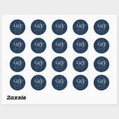 Zilver Modern Script 90ste Verjaardagsfeestje Navy Ronde Sticker (Vel)