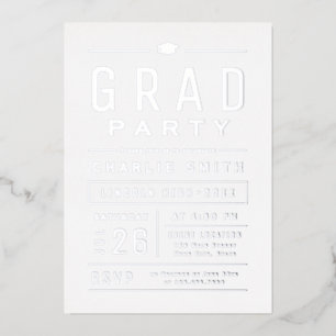 Zilver Moderne Eenvoudige Typografie Graduation Pa Folie Uitnodiging