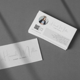Zilver | Moderne Elegante Minimalistische Foto QR- Visitekaartje