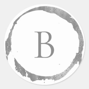 Zilver Moderne Folie Glitter Glans Monogram Ronde Sticker