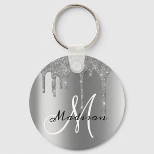Zilver Monogram Glitter Drips Pretty Sleutelhanger