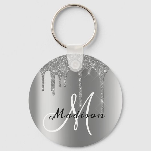 Zilver Monogram Glitter Drips Pretty Sleutelhanger (Voorkant)
