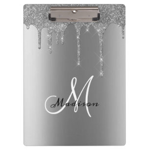Zilver Monogram Glitters Glazuur Pretty Naam Klembord