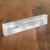 Zilver monogram moderne professional naambordje (Zijkant)