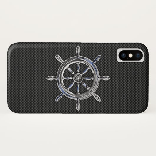Zilver Nautisch wiel op zwarte koolstofvezel Case-Mate iPhone Case (Achterkant (horizontaal))