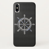 Zilver Nautisch wiel op zwarte koolstofvezel Case-Mate iPhone Case (Achterkant)