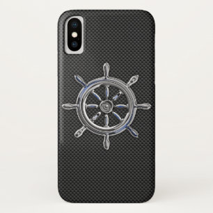 Zilver Nautisch wiel op zwarte koolstofvezel Case-Mate iPhone Case