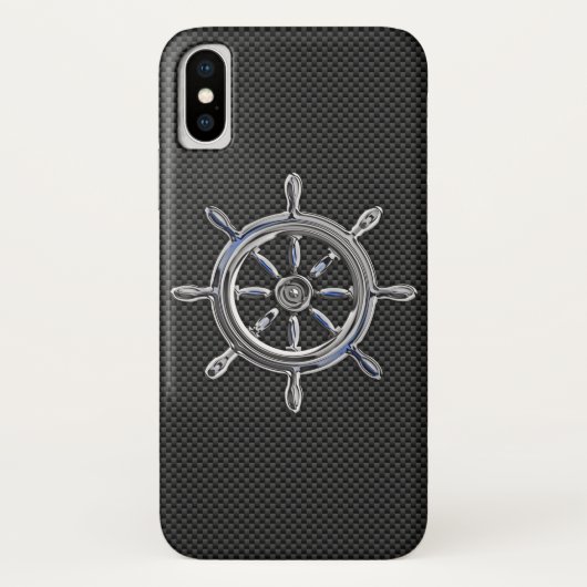 Zilver Nautisch wiel op zwarte koolstofvezel Case-Mate iPhone Case (Achterkant)