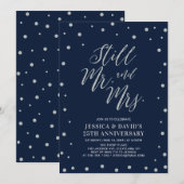 Zilver & Navy, 25e trouwdag uitnodiging (Voorkant / Achterkant)