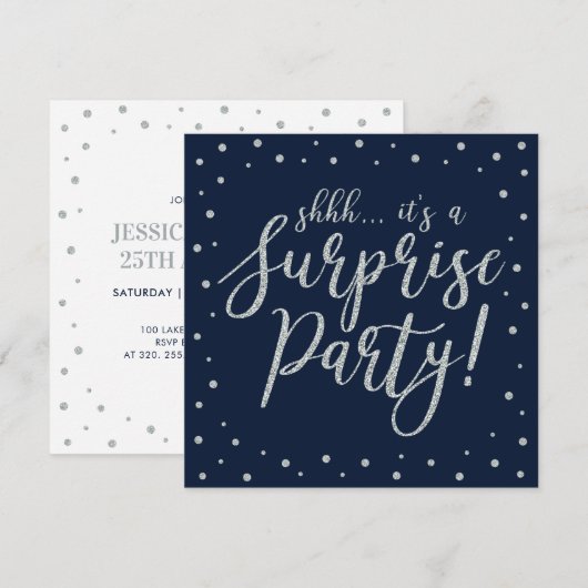 Zilver & Navy | 25e verrassings-huwelijksjubileum Kaart (Voorkant / Achterkant)