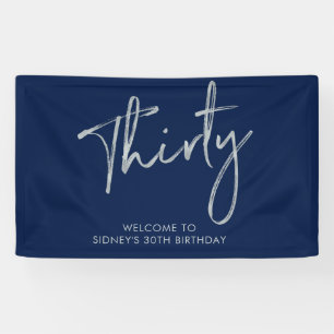 Zilver & Navy Blauwe Verjaardagspartij Welkomstban Spandoek