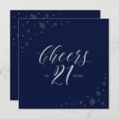 Zilver Navy Blue Cheers 21e verjaardag feestvierka Kaart (Voorkant / Achterkant)