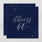 Zilver Navy Blue Cheers 60e verjaardag feestvierka Kaart (Voorkant / Achterkant)