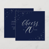 Zilver Navy Blue Cheers 70e verjaardag feestvierka Kaart (Voorkant / Achterkant)