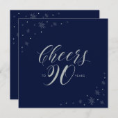Zilver Navy Blue Cheers 90ste verjaardag feestvier Kaart (Voorkant / Achterkant)