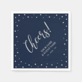 Zilver & Navy Blue Modern Cheers Birthday Party Servet (Voorkant)
